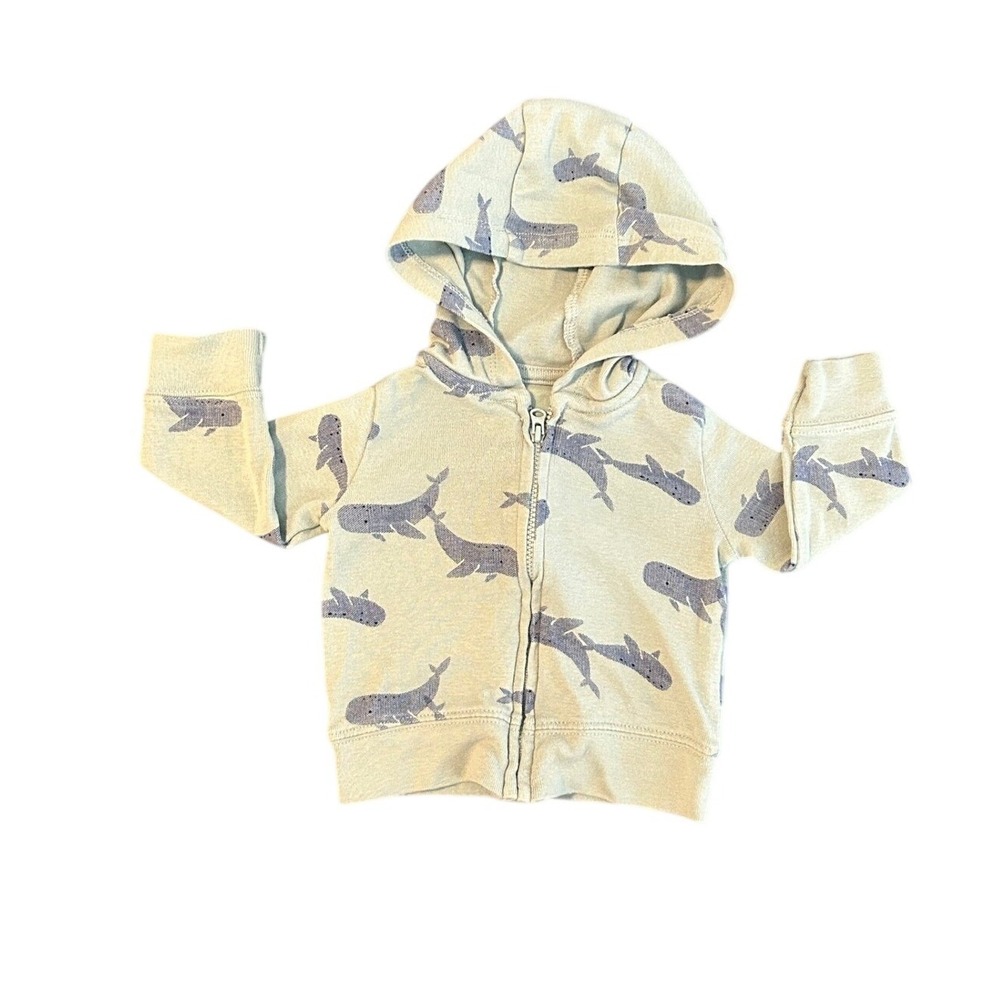 Carter's Child of Mine Zip Hoodie Kids 0-3M Mint Green Whales 1606